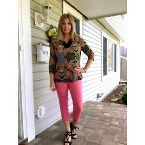 Paisley print top with jeweled neck line